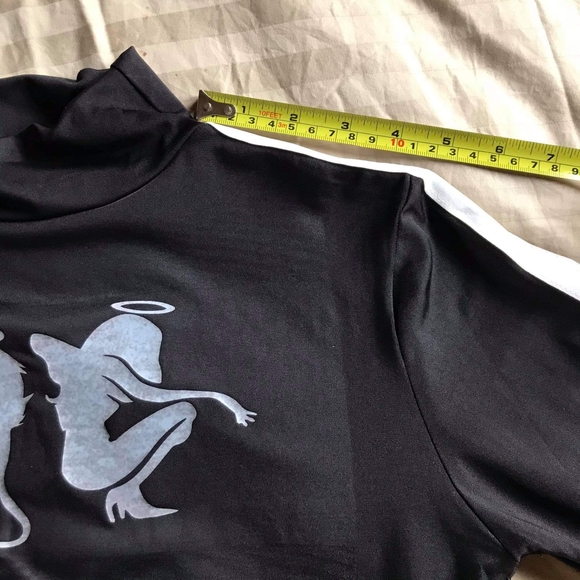 Black Crop Top Turtleneck witb white stripe M - Picture 9 of 11